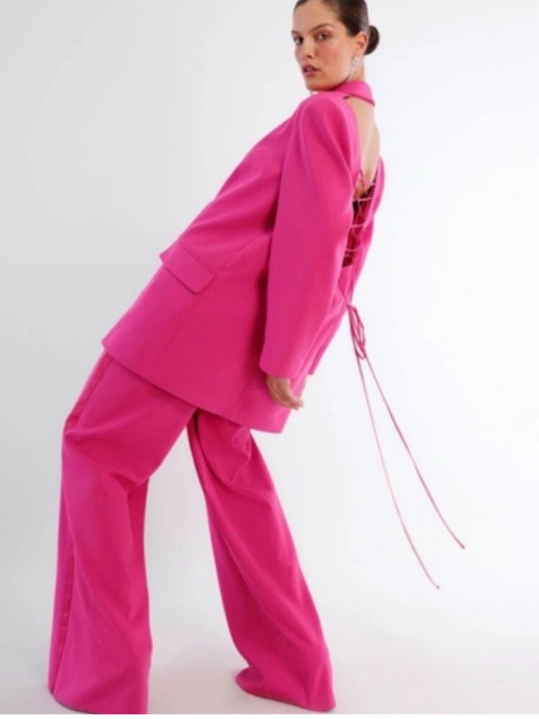 Pink Blazer Jacket With Open Back Bcbgmaxazria Formosa Lace-Up Hot Pink Blazer